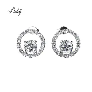 Gümüş 925 Premium avusturyalı kristal takı yeni klasik avrupa daire küpe Destiny mücevherat