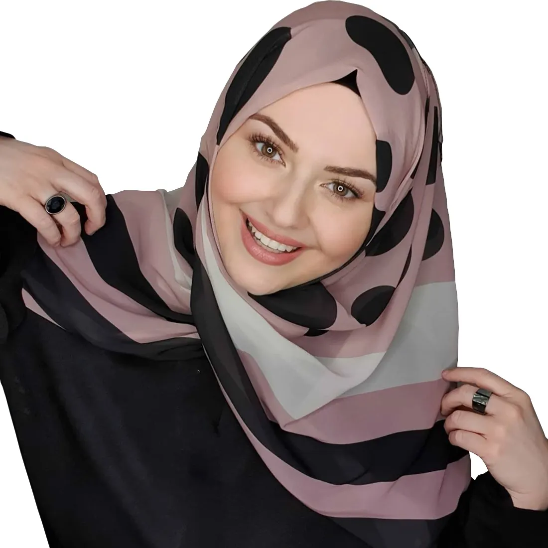 여자의 겸손한 착용 폴카 도트 인쇄 무료 크기 Hijab Dupatta