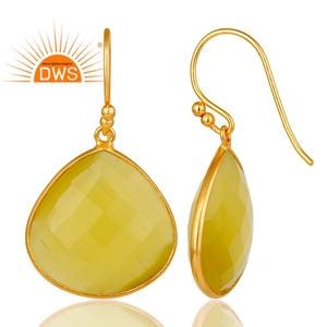 Boucles d'oreilles en pierre de lune jaune, design pendante, bijoux en pierres précieuses, argent sterling 925 plaqué or, fournisseur de boucles d'oreilles, collection classique - Product Image 3