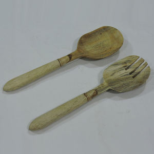 Serveur à salade en bois multicolore pour la vente en gros Cuillère et fourchette à salade personnalisée en usine Grand serveur de mélange pour fruits - Product Image 5