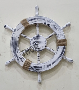 Rueda de madera coleccionable náutica blanca, 18 ", decoración de pared de dirección de barco - Product Image 2