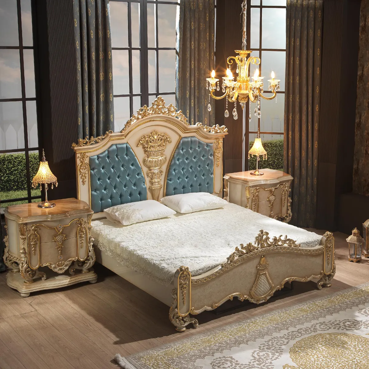 European Style King Size Beds Carved Royal French Italian Elegant Luxury Bedroom Furniture Luxury home furniture bedroom set