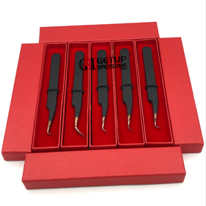 Pince à épiler en acier inoxydable à 45 degrés avec revêtement en poudre noire, pointe incurvée en or rose à 90 degrés, outils de beauté, vente en gros - Product Image 4