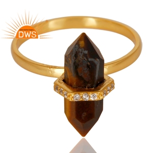 Anillo de Piedra Natural Ojo de Tigre, Chapado en Oro de 18k, Plata de Ley 925, Anillo de Moda, Fabricante de Joyería, Colección Clásica - Product Image 2