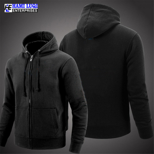 Sweats à capuche unis à manches longues et fermeture éclair coupe ajustée pour hommes vente en gros de sweats d'automne à imprimé polaire française avec deux poches - Product Image 6