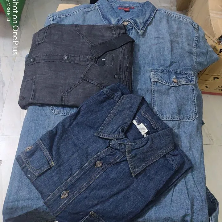 Apparels Leftover Stock Lot Bangladesh Branded Label Summer Mens Long Sleeve Denim Cotton Shirts Workouts Garments Surplus Goods