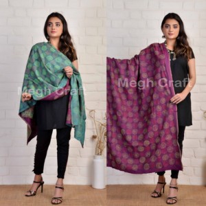 Indian Traditional Kantha Hand Embroidery Reversible Dupatta Stoles - Designer <b>Embroidered</b> Stoles Dupatta -Wholesale Dupatta - Product Image 1