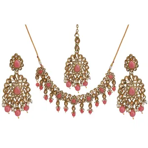 批发印度Polki & Kundan珠宝印度新娘婚纱皇家项链为妇女设置