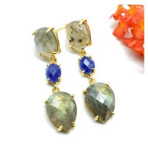 Pendiente ovalado de ónix negro natural chapado en oro con ajuste de bisel para fiesta de aniversario y regalo - Product Image 2