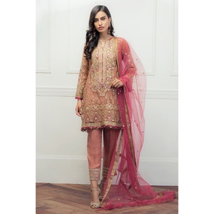 Kameez shalwar สำหรับเด็กผู้หญิงผิวดำ3ชิ้นชุดสูทลูกไม้ปักเลื่อมธรรมชาติสำหรับอินเดียฤดูร้อน - Product Image 2