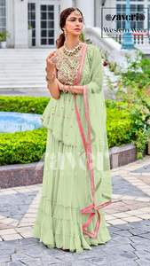 Zaveri ชุดเสื้อผ้าสตรีสไตล์เพพลัม,ตาข่ายผ้าโปร่งปักลาย - Product Image 3