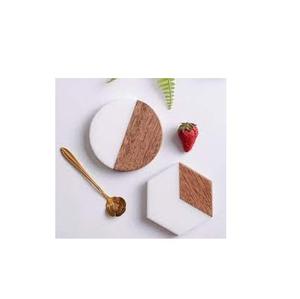 Usine en gros de haute qualité 10 cm blanc rond marbre et sous-verres en bois boissons fabriquées en Inde - Product Image 3