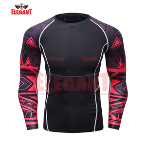 Custom Logo Men Long Sleeve Rash Guard Polyester Spandex Sublimation <b>Compression</b> <b>Shirt</b> for MMA Wear - Product Image 1