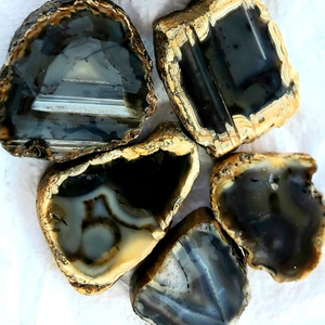 Fabricant de carreaux de dalle polie en agate dorée et de sous-verres à thé-Pierres précieuses usagées avec pièces coupées plaquées or - Product Image 1