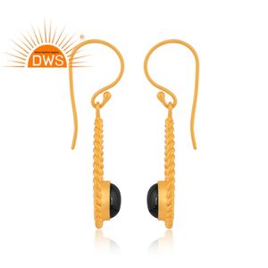 Boucles d'oreilles pendantes en argent 925 plaqué or 18 carats avec pierre précieuse en onyx noir naturel pour femmes Fabricant de bijoux - Product Image 4
