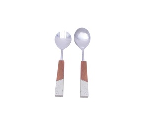 Ensemble de serveurs à salade en acier inoxydable de qualité standard plaqué or avec poignée en terrazzo en bois pour les événements de cuisine hôtel restaurant utilisés - Product Image 3