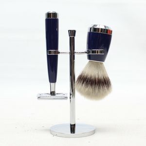 Kit de blaireau de rasage professionnel personnalisé de luxe pour hommes ensemble de cadeaux de blaireau à manche en métal - Product Image 1