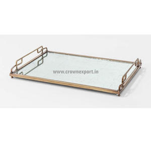 Ensemble de 2 plateaux de service en verre rectangulaire de couleur or, plateau de service pour bar et restaurant - Product Image 4