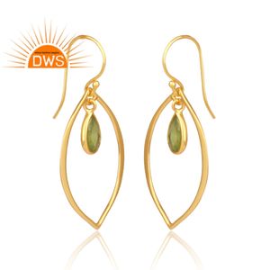 Pendientes de plata de ley 925 con gema de peridoto verde, Pendientes colgantes con diseño de Peridoto, chapados en oro de 18k - Product Image 2