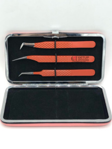 แหนบต่อขนตาเพิ่มวอลลุ่มจับเพชรปลายเงิน45องศาเคลือบผงสีส้มสไตล์ที่ดีที่สุด - Product Image 3