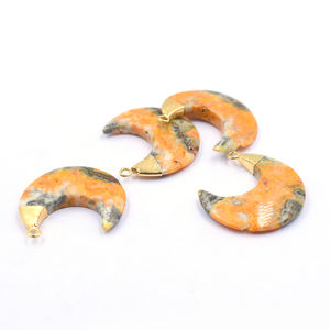 Bumble Bee Jasper 31 To 33 MM With <b>Bail</b> Moon Shape Gold Plated <b>Pendant</b> For Jewellery Making - Product Image 4