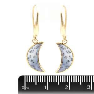 Pendientes de ópalo dendrítico de 32-33 mm, forma de luna, chapados en oro con alambre de plata de ley - Product Image 3