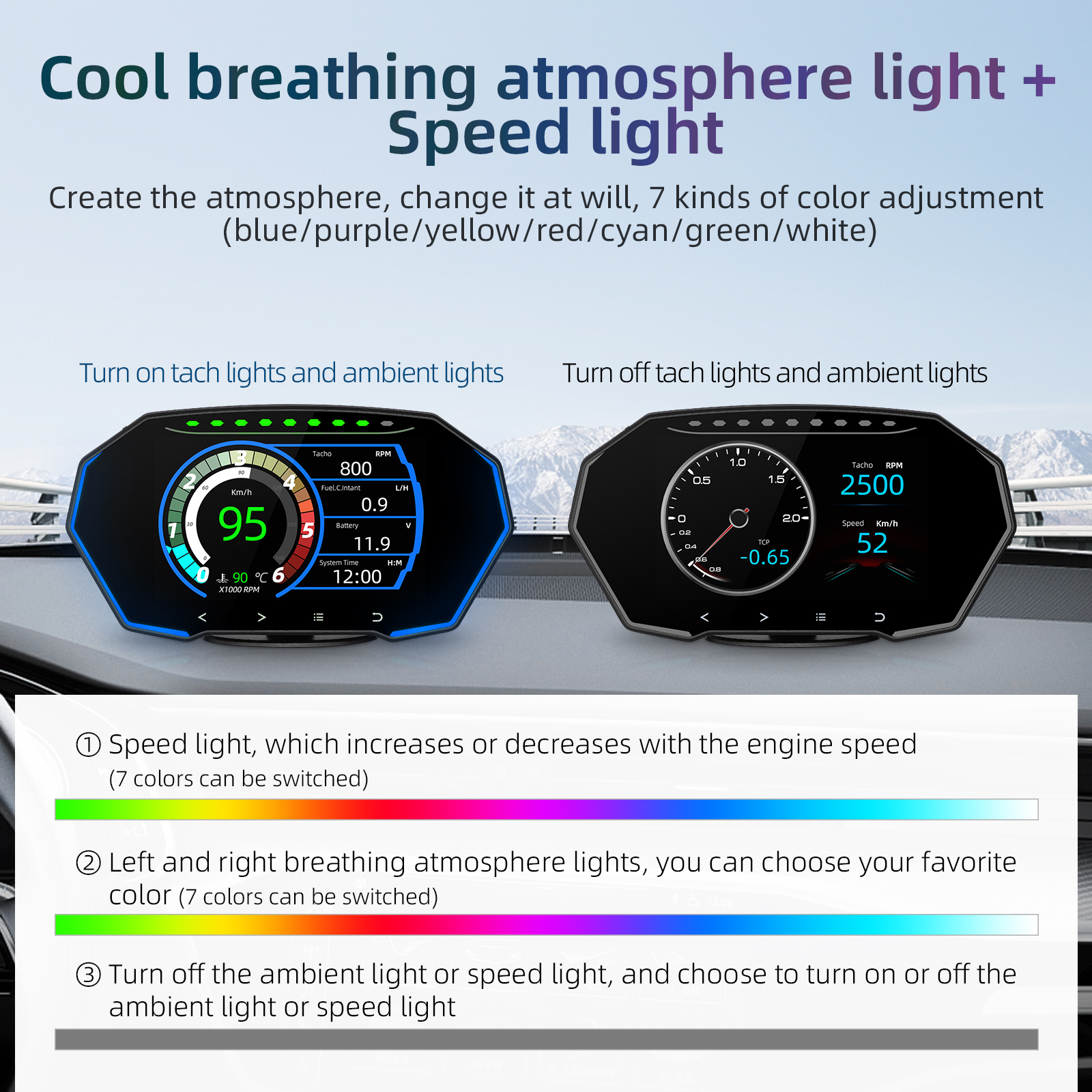 New Hot Modern design HUD F11 car HUD tpms display OBD2 multi-interface smart gauge