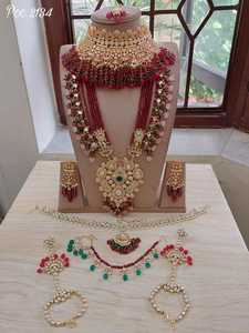 Conjunto completo de Gargantilla y pendientes para novia, conjunto único de lujo pesado, conjunto largo de Mathapatti Pocha Nath Tika y pendientes en Real Kundan M Creation - Product Image 4