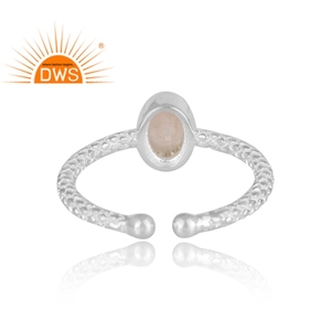 Oval Cut Natural White Pearl Gemstone Adjustable Silver Ring Hand Hammered Textured Design Sterling Silver Ring Jewelry Supplier - Product Image 4