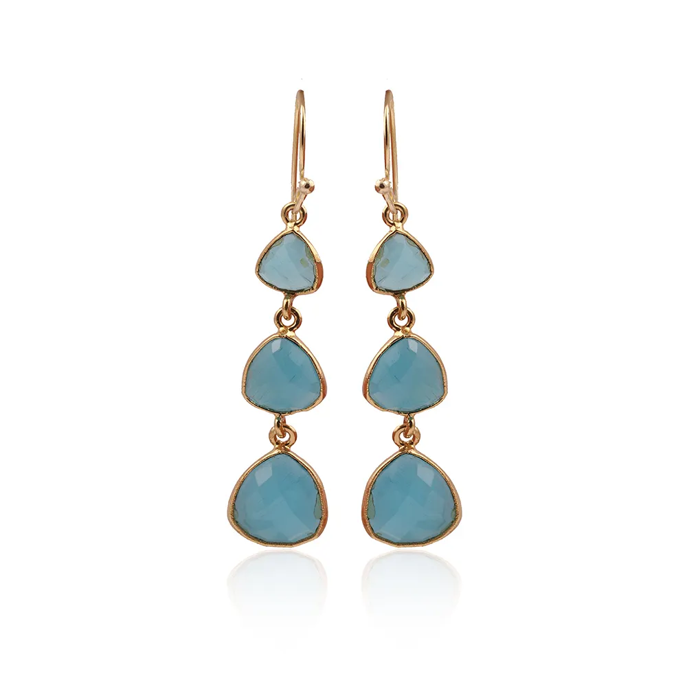Blue Cat's Eye Gemstone Hook Earring Jewelry Fashion Jewelry Wholesale Discount Earring Womens Jewellery. Mode Joyas E-172