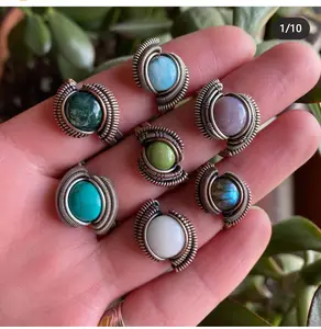 Aantrekkelijke Sieraden Tibetan Turquoise Multi-Color Edelsteen Ring Draad Omwikkeld Messing Ring Voor Belofte Sieraden Nieuwe Aankomst Sieraden