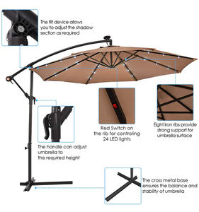 Sombrilla de sol con luz Led Solar para exteriores, parasol de mercado con cubierta colgante, color marrón claro, 10 pies - Product Image 2