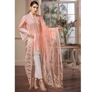 Kameez shalwar สำหรับเด็กผู้หญิงผิวดำ3ชิ้นชุดสูทลูกไม้ปักเลื่อมธรรมชาติสำหรับอินเดียฤดูร้อน - Product Image 4