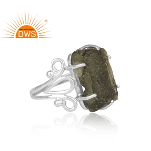 Anillo apilable de piedras preciosas de moldavita en bruto Natural de plata de ley fina, joyería para mujer, regalo para ella - Product Image 3