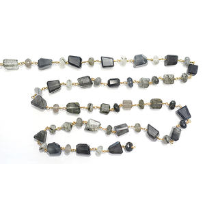 Chaîne d'enveloppement de fil de chapelet en argent 925 Pépites de quartz rutile de tourmaline Forme de rondelle Plaqué or 14 carats Sterling pour la fabrication de bijoux - Product Image 2