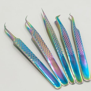 Pinzas de pestañas de acero inoxidable profesionales de etiqueta privada herramientas de extensiones ligeras multicolores para pestañas de fibra - Product Image 1