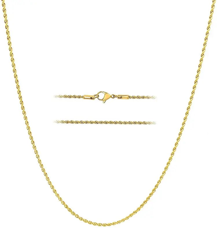 Ожерелье из 18-каратного золота, цепочка с покрытием из нержавеющей стали, веревка в стиле хип-хоп 2 мм X 18 дюймов от дизайнеров Maju