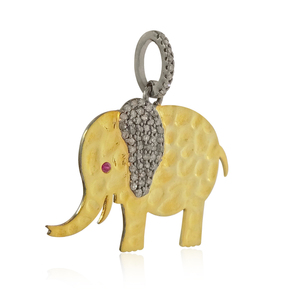 Charme éléphant bébé en diamant véritable, vermeil jaune, pendentif en argent 925, bijoux fins, vente en gros - Product Image 2