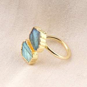 Bague en pierre précieuse Labradorite Multi-Fire Double Stone Designer Jewelry pour les fêtes de mariage Réglable Populaire Galvanoplastie pour - Product Image 5