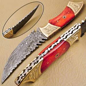 Cuchillo de caza de acero Damasco de calidad superior de tamaño personalizado hecho a mano hueso de camello teñido y mango de latón 0,17 pulgadas de espesor para bricolaje y OEM - Product Image 1