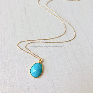 925 sterling argent turquoise pierres précieuses or vermeil pendentif collier - Product Image 2