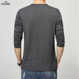 T-shirt manches longues homme, décontracté et Slim, en coton, à col hp, couleur unie, automne - Product Image 3