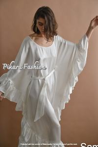 Summer <b>Women</b> Bohemian Explosive <b>White</b> Woven Floor-Length Ruffle Short Sleeve O-neck Casual Beach CoverUp <b>Long</b> <b>Dress</b> - Product Image 3