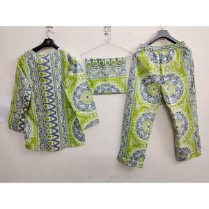 New Indian Handmade Organic Cotton Plus Size <b>Women's</b> Floral Printed <b>Pajama</b> Set Round Neck <b>Summer</b> Sleepwear - Product Image 2