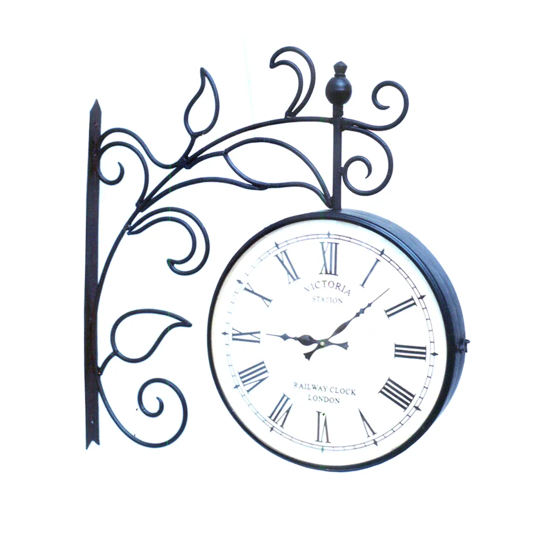ヴィンテージコレクタブル駅アンカー壁掛け時計ブラックカラーとフラワーアンカーデザイン壁掛け時計装飾用