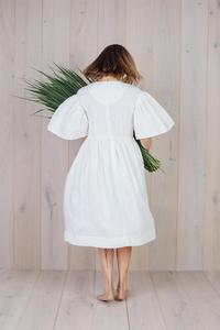High-quality Formal A-Line Midi <b>Dress</b> Solid <b>White</b> Color O-neck Half Sleeve Knee Length Breathable Summer Women Linen <b>Dress</b> - Product Image 4