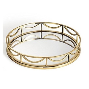 Plateaux de service décoratifs de conceptions standard pour la décoration de maison et de fêtes plateau rond de miroir de concepteur pour servir - Product Image 1