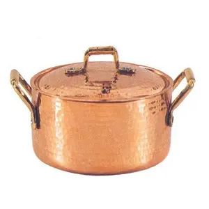 Olla de cocina de cobre martillado de Calidad exclusiva, olla de comida de cobre de gran tamaño hecha a mano de forma redonda de la India