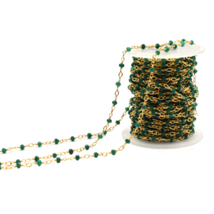 Green Onyx Faceted Rondelle Rosary Chain 3–4mm Brass 18K Gold Plated <b>Wire</b> Wrapped Chain Sold by Foot for Jewelry Making - Product Image 4