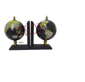 COLLECTIBLE BLACK <b>WOODEN</b> GLOBE BOOKENDS <b>MAP</b> NAUTICAL BOOK STAND LEARNING BOOKEND OFFICE DECOR - Product Image 1